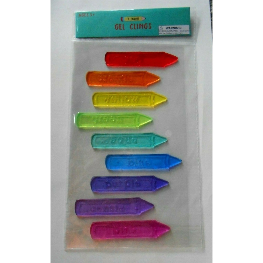 NEW Gel Window Clings Stickers 9 ct Rainbow Colors Crayons Educational‎ Learning